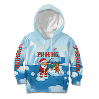 Christmas Fishing Kid Hoodie with Santa Claus Reindeer Iceberg and Merry Fishmas Design - Wonder Print Shop