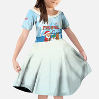 Christmas Fishing Kid Short Sleeve Dress with Santa Claus Reindeer Iceberg and Merry Fishmas Design - Wonder Print Shop
