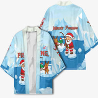 Christmas Fishing Kimono with Santa Claus Reindeer Iceberg and Merry Fishmas Design - Wonder Print Shop