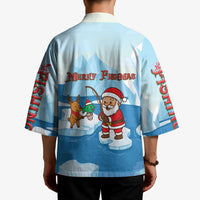 Christmas Fishing Kimono with Santa Claus Reindeer Iceberg and Merry Fishmas Design - Wonder Print Shop
