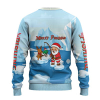 Christmas Fishing Ugly Christmas Sweater with Santa Claus Reindeer Iceberg and Merry Fishmas Design - Wonder Print Shop