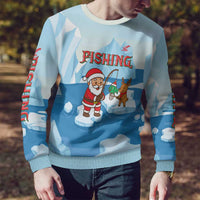Christmas Fishing Ugly Christmas Sweater with Santa Claus Reindeer Iceberg and Merry Fishmas Design - Wonder Print Shop