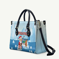 Christmas Fishing Leather Bag with Santa Claus Reindeer Iceberg and Merry Fishmas Design - Wonder Print Shop