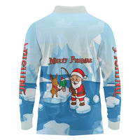 Christmas Fishing Long Sleeve Polo Shirt with Santa Claus Reindeer Iceberg and Merry Fishmas Design - Wonder Print Shop
