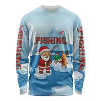 Christmas Fishing Long Sleeve Shirt with Santa Claus Reindeer Iceberg and Merry Fishmas Design - Wonder Print Shop