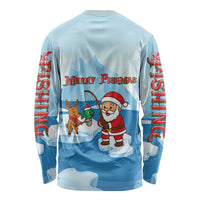 Christmas Fishing Long Sleeve Shirt with Santa Claus Reindeer Iceberg and Merry Fishmas Design - Wonder Print Shop