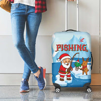 Christmas Fishing Luggage Cover with Santa Claus Reindeer Iceberg and Merry Fishmas Design - Wonder Print Shop