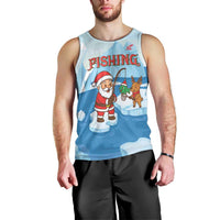 Christmas Fishing Men Tank Top with Santa Claus Reindeer Iceberg and Merry Fishmas Design - Wonder Print Shop