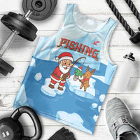 Christmas Fishing Men Tank Top with Santa Claus Reindeer Iceberg and Merry Fishmas Design - Wonder Print Shop