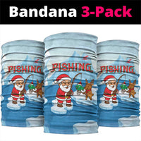 Christmas Fishing Neck Gaiter with Santa Claus Reindeer Iceberg and Merry Fishmas Design - Wonder Print Shop