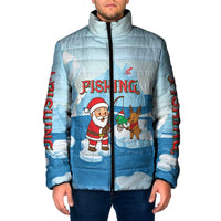 Christmas Fishing Padded Jacket with Santa Claus Reindeer Iceberg and Merry Fishmas Design - Wonder Print Shop