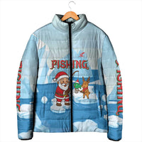 Christmas Fishing Padded Jacket with Santa Claus Reindeer Iceberg and Merry Fishmas Design - Wonder Print Shop