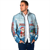 Christmas Fishing Padded Jacket with Santa Claus Reindeer Iceberg and Merry Fishmas Design - Wonder Print Shop