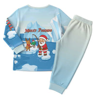 Christmas Fishing Christmas Pajama Set with Santa Claus Reindeer Iceberg and Merry Fishmas Design - Wonder Print Shop