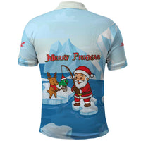 Christmas Fishing Polo Shirt with Santa Claus Reindeer Iceberg and Merry Fishmas Design - Wonder Print Shop