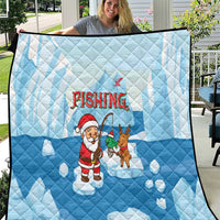 Christmas Fishing Quilt with Santa Claus Reindeer Iceberg and Merry Fishmas Design - Wonder Print Shop