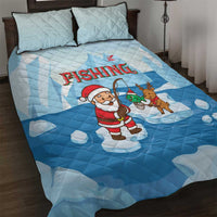 Christmas Fishing Quilt Bed Set with Santa Claus Reindeer Iceberg and Merry Fishmas Design - Wonder Print Shop