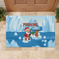 Christmas Fishing Rubber Doormat with Santa Claus Reindeer Iceberg and Merry Fishmas Design - Wonder Print Shop
