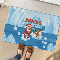 Christmas Fishing Rubber Doormat with Santa Claus Reindeer Iceberg and Merry Fishmas Design - Wonder Print Shop