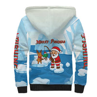 Christmas Fishing Sherpa Hoodie with Santa Claus Reindeer Iceberg and Merry Fishmas Design - Wonder Print Shop