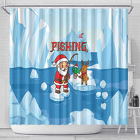 Christmas Fishing Shower Curtain with Santa Claus Reindeer Iceberg and Merry Fishmas Design - Wonder Print Shop