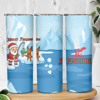 Christmas Fishing Skinny Tumbler with Santa Claus Reindeer Iceberg and Merry Fishmas Design - Wonder Print Shop
