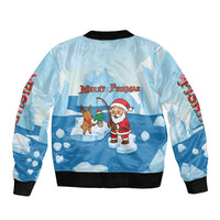 Christmas Fishing Sleeve Zip Bomber Jacket with Santa Claus Reindeer Iceberg and Merry Fishmas Design - Wonder Print Shop