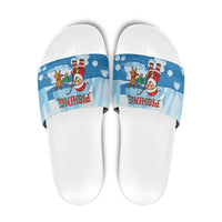 Christmas Fishing Slide Sandals with Santa Claus Reindeer Iceberg and Merry Fishmas Design - Wonder Print Shop