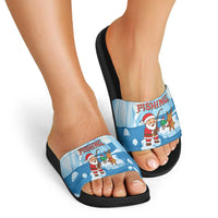 Christmas Fishing Slide Sandals with Santa Claus Reindeer Iceberg and Merry Fishmas Design - Wonder Print Shop
