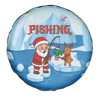 Christmas Fishing Spare Tire Cover with Santa Claus Reindeer Iceberg and Merry Fishmas Design - Wonder Print Shop