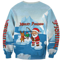 Christmas Fishing Sweatshirt with Santa Claus Reindeer Iceberg and Merry Fishmas Design - Wonder Print Shop