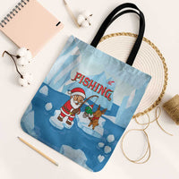 Christmas Fishing Tote Bag with Santa Claus Reindeer Iceberg and Merry Fishmas Design - Wonder Print Shop