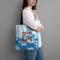 Christmas Fishing Tote Bag with Santa Claus Reindeer Iceberg and Merry Fishmas Design - Wonder Print Shop
