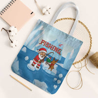 Christmas Fishing Tote Bag with Santa Claus Reindeer Iceberg and Merry Fishmas Design - Wonder Print Shop