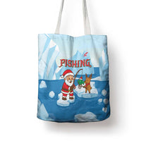 Christmas Fishing Tote Bag with Santa Claus Reindeer Iceberg and Merry Fishmas Design - Wonder Print Shop
