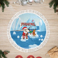 Christmas Fishing Tree Skirt with Santa Claus Reindeer Iceberg and Merry Fishmas Design - Wonder Print Shop
