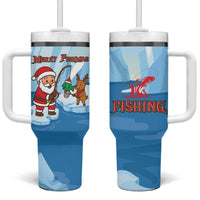 Christmas Fishing Tumbler With Handle with Santa Claus Reindeer Iceberg and Merry Fishmas Design - Wonder Print Shop