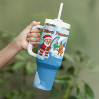 Christmas Fishing Tumbler With Handle with Santa Claus Reindeer Iceberg and Merry Fishmas Design - Wonder Print Shop