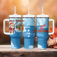 Christmas Fishing Tumbler With Handle with Santa Claus Reindeer Iceberg and Merry Fishmas Design - Wonder Print Shop