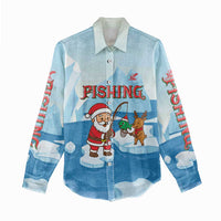 Christmas Fishing Women Casual Shirt with Santa Claus Reindeer Iceberg and Merry Fishmas Design - Wonder Print Shop
