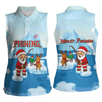 Christmas Fishing Women Sleeveless Polo Shirt with Santa Claus Reindeer Iceberg and Merry Fishmas Design - Wonder Print Shop