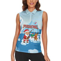 Christmas Fishing Women Sleeveless Polo Shirt with Santa Claus Reindeer Iceberg and Merry Fishmas Design - Wonder Print Shop