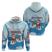 Christmas Fishing Zip Hoodie with Santa Claus Reindeer Iceberg and Merry Fishmas Design - Wonder Print Shop
