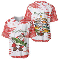 Christmas Fishing Baseball Jersey with Santa Claus Fish Tree and Red Snowflake Pattern - Wonder Print Shop