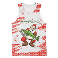 Christmas Fishing Basketball Jersey with Santa Claus Fish Tree and Red Snowflake Pattern - Wonder Print Shop