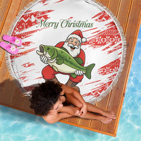 Christmas Fishing Beach Blanket with Santa Claus Fish Tree and Red Snowflake Pattern - Wonder Print Shop