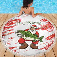 Christmas Fishing Beach Blanket with Santa Claus Fish Tree and Red Snowflake Pattern - Wonder Print Shop