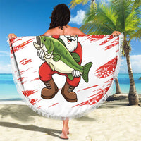 Christmas Fishing Beach Blanket with Santa Claus Fish Tree and Red Snowflake Pattern - Wonder Print Shop