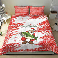 Christmas Fishing Bedding Set with Santa Claus Fish Tree and Red Snowflake Pattern - Wonder Print Shop