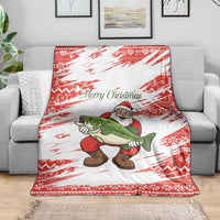 Christmas Fishing Blanket with Santa Claus Fish Tree and Red Snowflake Pattern - Wonder Print Shop